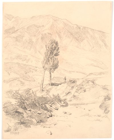 2 本の木があるイタリアの山の風景 作： Joakim Frederik Skovgaard