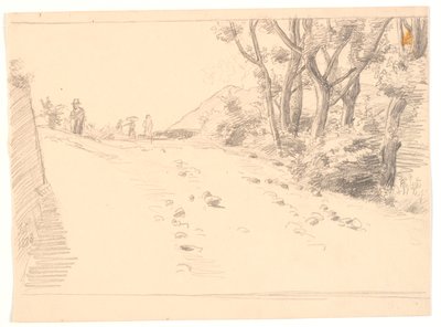 道路のあるイタリアの風景、th. 木 作： Joakim Frederik Skovgaard