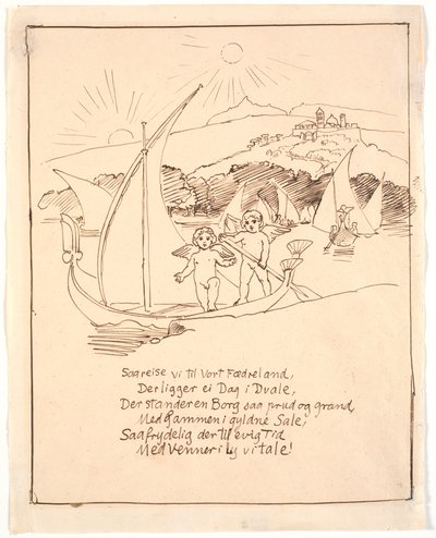 ボートに乗った天使の子供たちとの最終的なイラストの下書き 作： Joakim Frederik Skovgaard