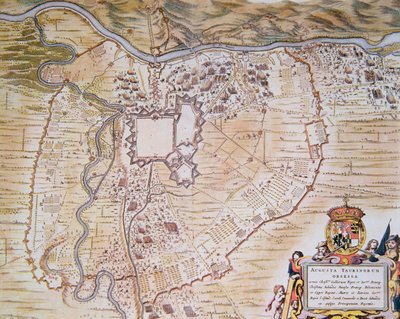 1640年の包囲中のトリノの城塞の平面図（カラーリソ） 作： Joan (after) Blaeu