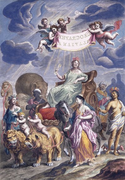 タイトルの寓意的なプレート、Geographia Blaviana、c.1662-1667 作： Joan Blaeu