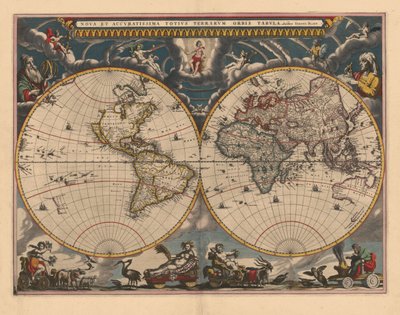 世界の二重半球マップ、1662 作： Joan Blaeu