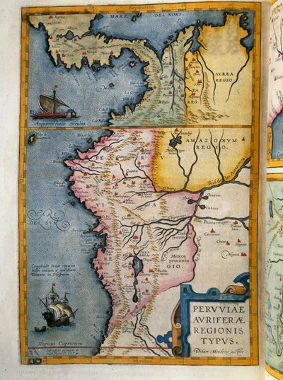 Joan Blaeu（1596-1673）によるペルーの金鉱産出地域、第7巻、Atlas Maior、銅版画、57.5x39cm、アムステルダム 作： Joan Blaeu