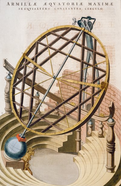 ティコ・ブラーエが設計した大赤道儀（Joan Blaeu作「Le grand atlas ou Cosmographie blaviane (Atlas Maior)」のイラスト、オランダ、彫刻 作： Joan Blaeu