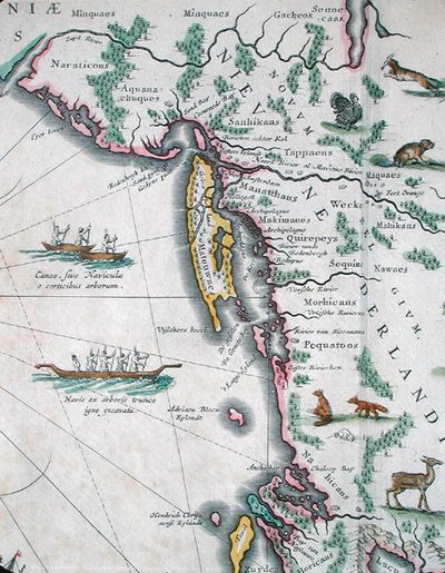 北アメリカの東海岸を描いた地図 作： Joan Blaeu