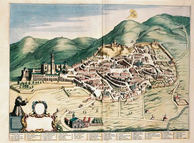 アッシジの地図（Joan Blaeu著「Theatrum civitatum et admirandorum Italiae」より）、エングレーヴィング 作： Joan Blaeu