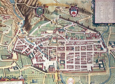 イタリア・グッビオの地図（ジョアン・ブラウの『イタリアの市民と首長のための地図』より）、彫刻 作： Joan Blaeu