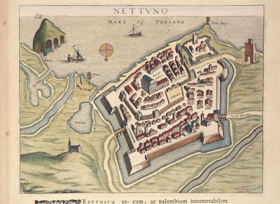 Nettunoの地図、Joan Blaeu著「Theatrum civitatum et admirandorum Italiae」より、彫刻。 作： Joan Blaeu