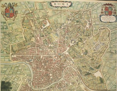 イタリアで印刷されたJoan BlaeuのTheatrum civitatum et admirandorum Italiaeからのローマの地図。 作： Joan Blaeu