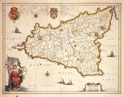 シチリア地方の地図、Joan Blaeuによる 作： Joan Blaeu