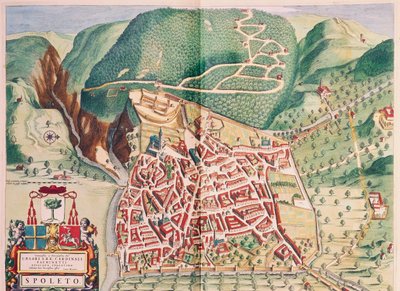 スポレートの地図（ジョアン・ブラウの『イタリアの市民と首長のための地図』より）、彫刻 作： Joan Blaeu