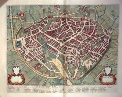 ヴィテルボの地図（Joan Blaeu著『Theatrum civitatum et admirandorum Italiae』より）、エングレーヴィング 作： Joan Blaeu