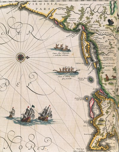 バージニア州沿岸の地図（Joan Blaeu著「Theatrum Orbis Terrarum」より 作： Joan Blaeu