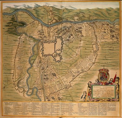 1639年のトリノ包囲戦、イタリアで印刷されたJoan BlaeuのTheatrum Sabaudiaeからのカラーエングレーヴィング。 作： Joan Blaeu