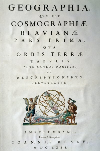 Joan Blaeu（1596-1673）作「Atlas maior」第1部タイトルページ、銅版画、アムステルダム 作： Joan Blaeu
