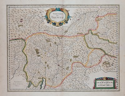 イタリア、Joan Blaeu（1596-1673）の「Theatrum orbis terrarum, sive, Atlas novus（世界の劇場、または全地域の地図と表象の新アトラス）」より、トレント周辺 作： Joan Blaeu