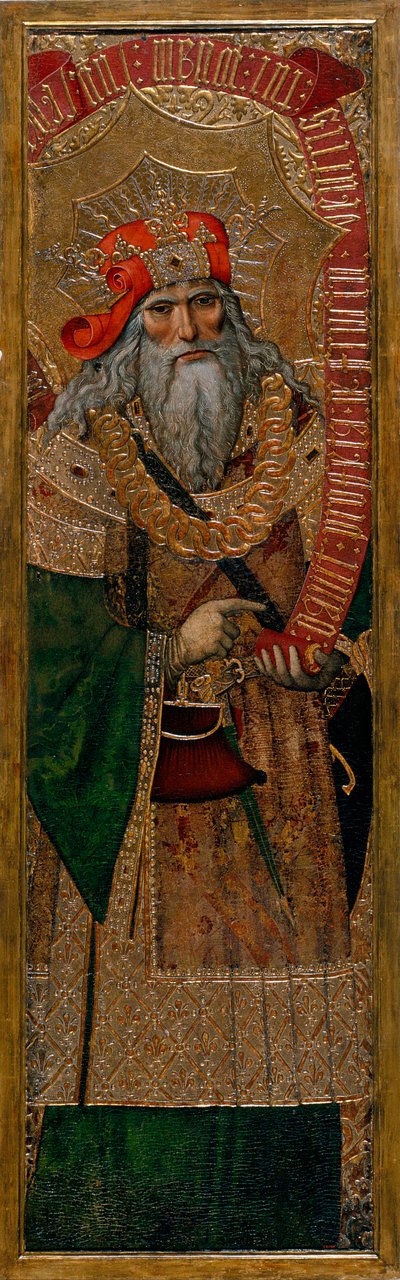 David - Joan Gasco (1500-1529 活動) による絵画 - c. 1500 - パネルにテンペラ - 210.8x60 - カタルーニャ国立美術館、バルセロナ 作： Joan Gascó