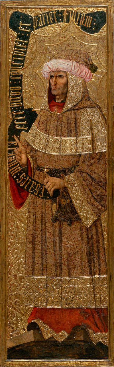 Isaie - Isaiah - Joan Gasco (actif 1500-1529) による絵画 - c. 1500 - パネル上のテンペラ - 226.9x64.7 - カタルーニャ国立美術館、バルセロナ 作： Joan Gascó