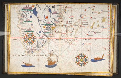 赤道以南のアフリカの地図とインド洋の一部（「ジョアン・マルティネスによる17の海図アトラス」より 作： Joan Martines
