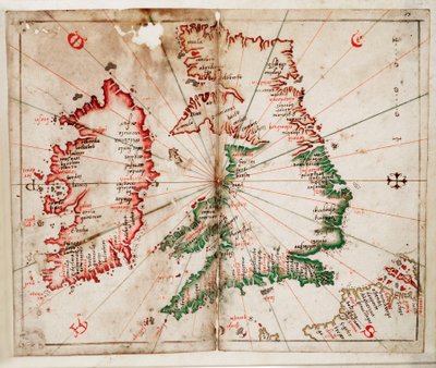 イギリスとアイルランド、1550年頃（ヴェラム） 作： Joan Martines