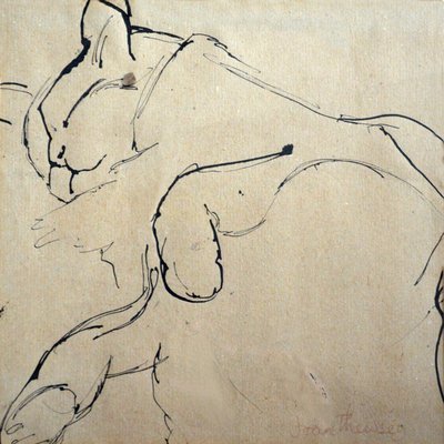 ネコ、マウサー、1980年（ペンとインク） 作： Joan Thewsey