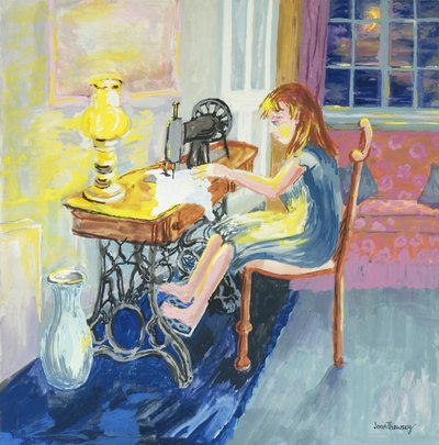 Girl Sewing、2000、油彩、キャンバス 作： Joan Thewsey