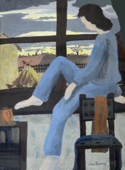 夜明けを見ている少女、1950、（ガッシュ） 作： Joan Thewsey