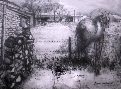 馬の休息、2000、（濡れた紙のインク） 作： Joan Thewsey