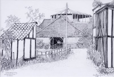Lord Astors Dairy、White Place Farm、Cookham 2012、鉛筆 作： Joan Thewsey