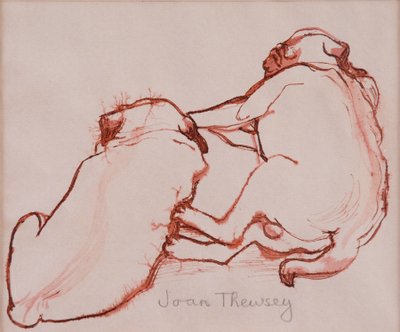 2人のパグの子犬、兄弟、2005年（湿紙にインク） 作： Joan Thewsey