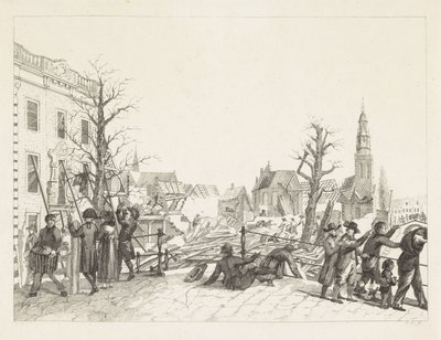 火薬災害後のライデンの廃墟、1807年 作： Joannes Bemme