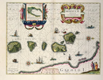 ハルマヘラ沖のモルッカ諸島を示す地図、1640 作： Joannes Jansson
