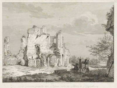 ラインスブルクの修道院跡での一行 Rhynsburg の Abtdy の廃墟の大部分 (オブジェクトのタイトル) 作： Joannes Pieter Visser Bender