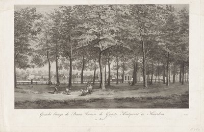 ハールレムのバーンの眺め 1809 年、ハールレムの Groote Houtpoort の外にある De Baan (オブジェクトのタイトル) 作： Joannes Pieter Visser Bender