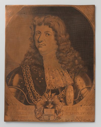 コーネリス・スピルマン 1640-1684、オランダ領東インド総督 (1681-1684) の肖像 (チェスト ピース) の銅版画プレート 作： Joannes de Jongh