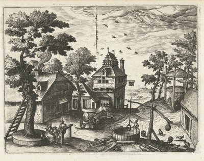 井戸のある宿 風景、海景、想像力豊かな街並み（シリーズ名） 作： Joannes van Doetechum (I) (attributed to)