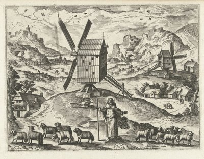 よい羊飼いのキリストのいる風景 風景、海景、想像力豊かな街並み（シリーズ名） 作： Joannes van Doetechum (I) (attributed to)