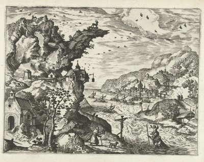 聖クリストファーのある風景 風景、海景、想像力豊かな街並み（シリーズ名） 作： Joannes van Doetechum (I) (attributed to)