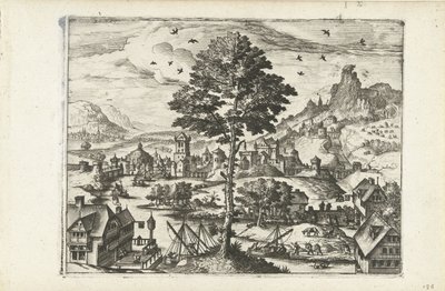 川沿いの町のある風景 風景、海景、想像力豊かな街並み（シリーズ名） 作： Joannes van Doetechum (I) (attributed to)