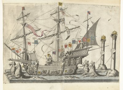 Het schip Victoria, nr. 5 Begrafenisoptocht van keizer Karel V、1558（シリーズタイトル） ブリュッセル市で祝われた、非常に偉大で非常に勝利した皇帝チャールズ5世の葬儀と葬儀で行われた壮大で豪華な葬儀パンプ 作： Joannes van Doetechum (I)
