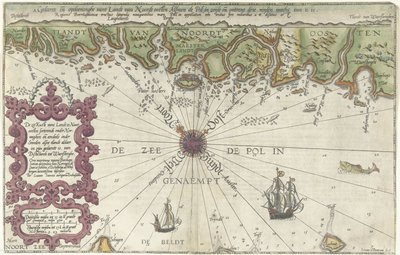 ノルウェーとスウェーデンの海岸の地図の一部 Kuste vant Landt の海は北東にあり、Norweghen の下にあり、一部はスウェーデンの下にあります (...) (オブジェクトのタイトル) 作： Joannes van Doetechum (I)