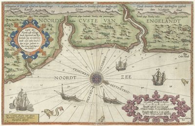 ニューカッスル・アポン・タイン近くのイングランド北海岸の地図 Caerte der Noordt custe van Engelandt、Robinhodes baij から Cocket Eijlandt まで (...) (オブジェクトのタイトル) 作： Joannes van Doetechum (I)