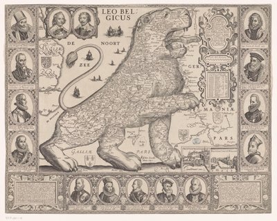 オランダのライオンの形をした 17 州の地図 Leo Belgicus (オブジェクトのタイトル) 作： Joannes van Doetechum (II)