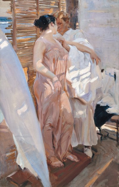 ピンクのローブ。お風呂の後 作： Joaquín Sorolla