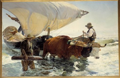 漁の帰り、船を曳く ホアキン・ソロージャ・イ・バスティーダ（1863～1923）の絵 日2,6x3,2 m 19世紀 パリ、オルセー美術館 作： Joaquín Sorolla