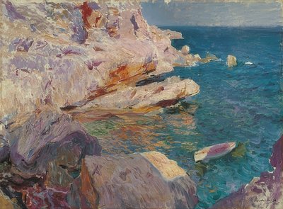 ハベアは白いボートでロックします。 1905 作： Joaquín Sorolla