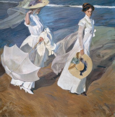 海岸沿いを歩く。 1909 作： Joaquín Sorolla