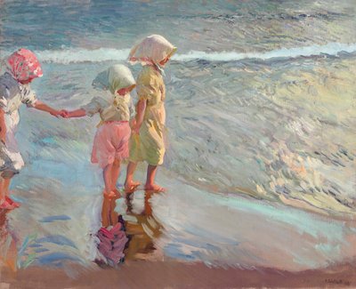ビーチでの3人の姉妹、1908年。 作： Joaquín Sorolla