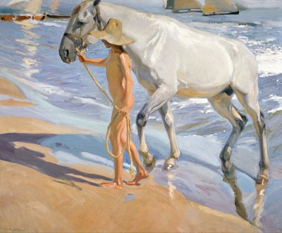 馬を洗う、1909 作： Joaquín Sorolla