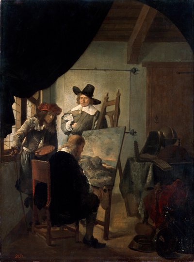 画家のアトリエを訪ねて」1659年   作： Job Adriaensz Berckheyde